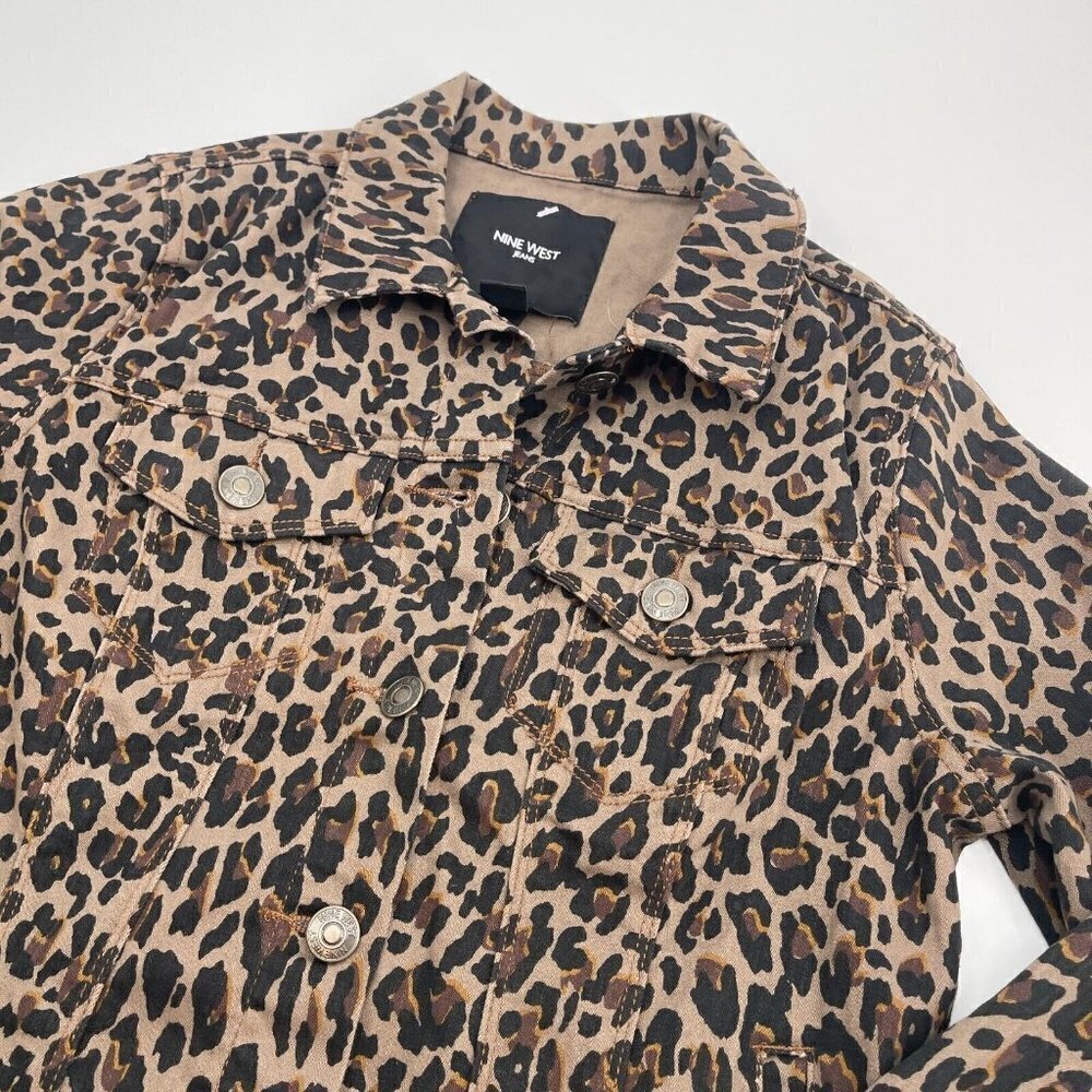 Nine West Jacket Small Womens Brown Animal Print Button Up Casual Long Sleeves - Picture 8 of 12
